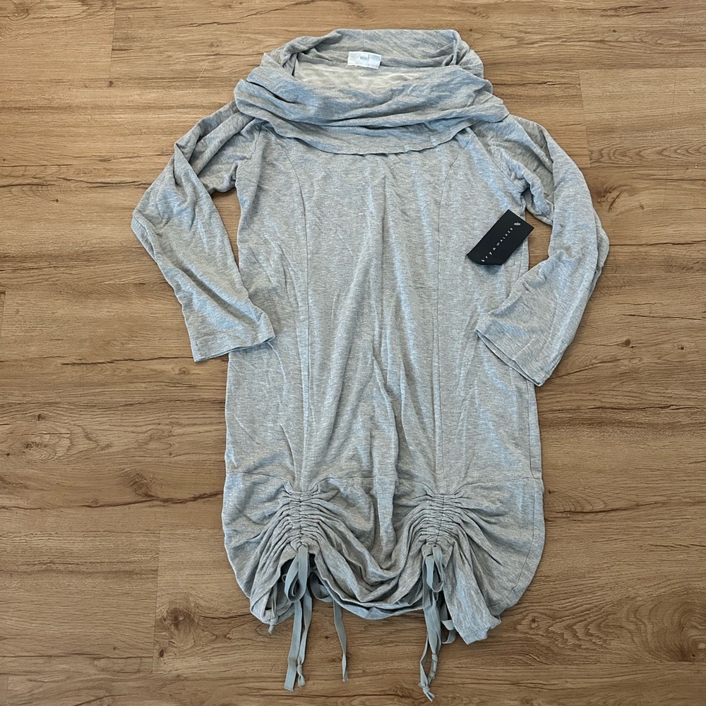 Bryn Walker Grey French Terry Annika Cowl Neck Drawstring Dress sz medium NWT